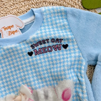 Conj. Casaco Sweet Cat Meow e Calça de Pelinho - Azul Bebê